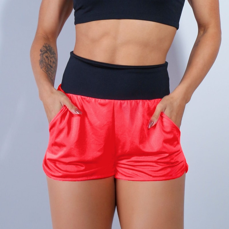 Short Dry Fit Vermelho com Bolsos e Cós Preto | Ref: 4.4.4391-1101