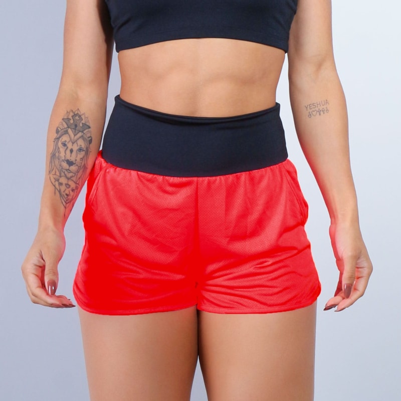 Short Dry Fit Vermelho com Bolsos e Cós Preto | Ref: 4.4.4391-1101