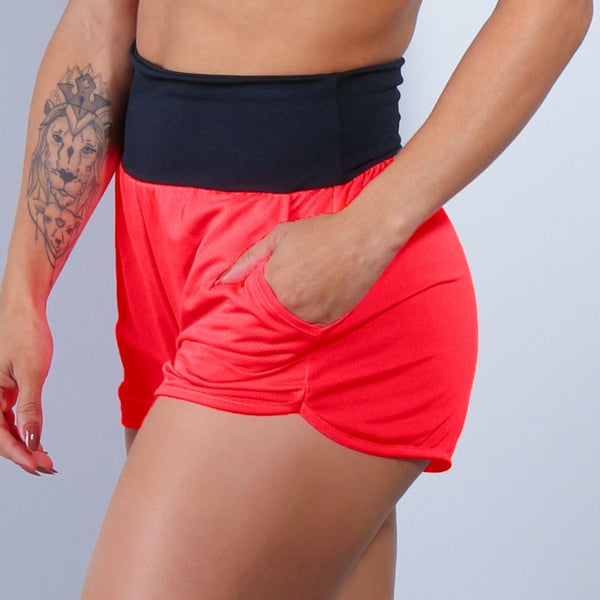 Short Dry Fit Vermelho com Bolsos e Cós Preto | Ref: 4.4.4391-1101