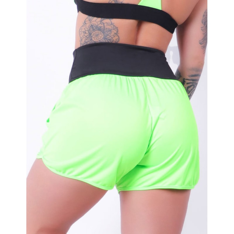 Short Feminino Dry Fit Verde Neon com Bolsos Laterais | Ref: 4.4.4362-32