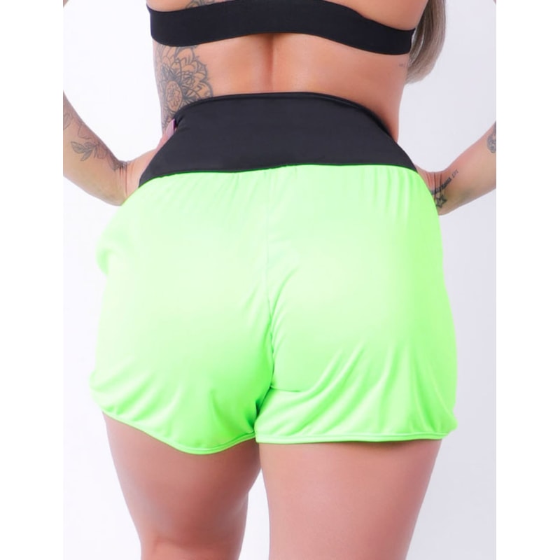 Short Feminino Dry Fit Verde Neon com Bolsos Laterais | Ref: 4.4.4362-32