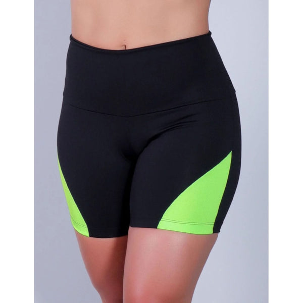 Short Fitness Preto com Recortes Amarelo Neon | Ref: 4.4.4198-0136