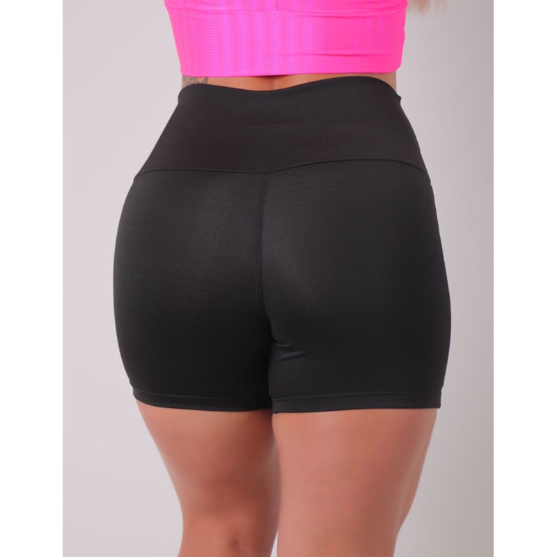 Short Fitness Preto com Recortes Rosa Neon | Ref: 4.4.4198N-0139