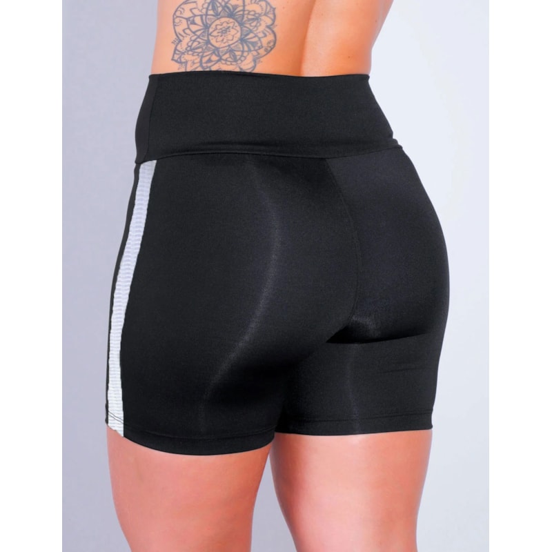 Short Preto com Recortes de Jacquard Texturizado | Ref: 4.4.4321T-0102