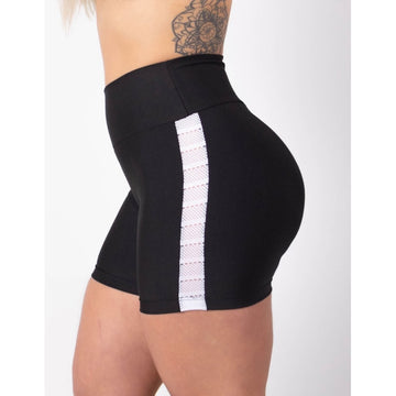 Short Preto com Recortes em Tela Branca nas Laterais | Ref: 4.4.4321-0102TELA