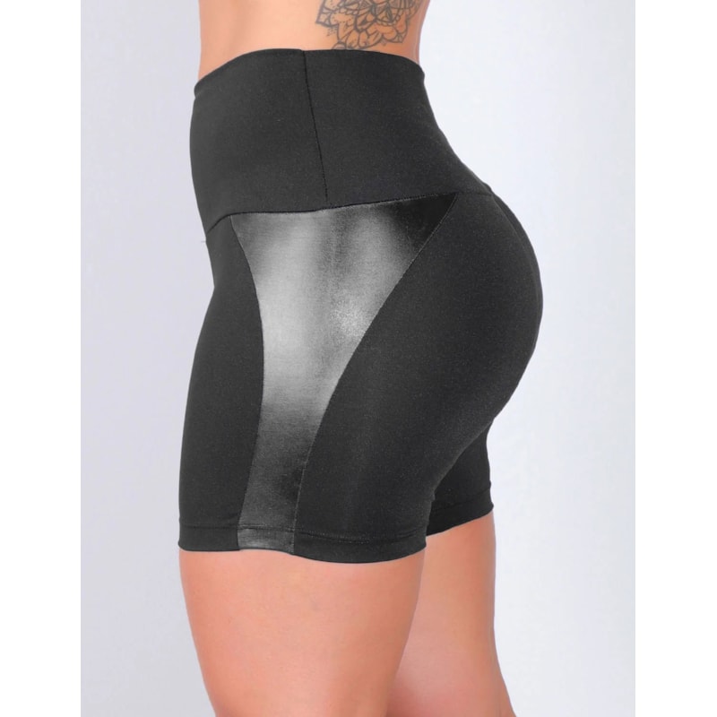 Short Preto com Recortes Laterais de Cirrê | Ref: 4.4.4375-01