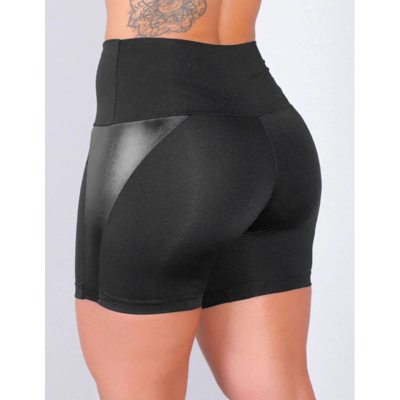 Short Preto com Recortes Laterais de Cirrê | Ref: 4.4.4375-01