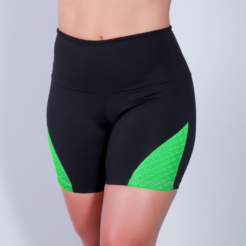 Short Preto com Recortes Texturizados Verde Neon | Ref: 4.4.4198-3201