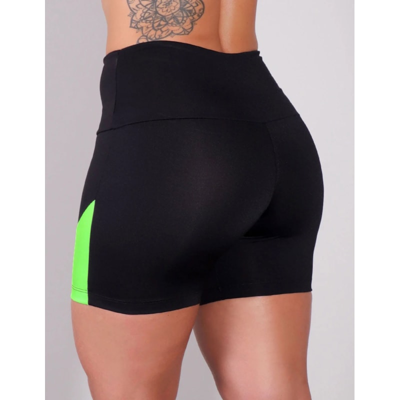 Short Preto com Recortes Verde Neon | Ref: 4.4.4198-0132