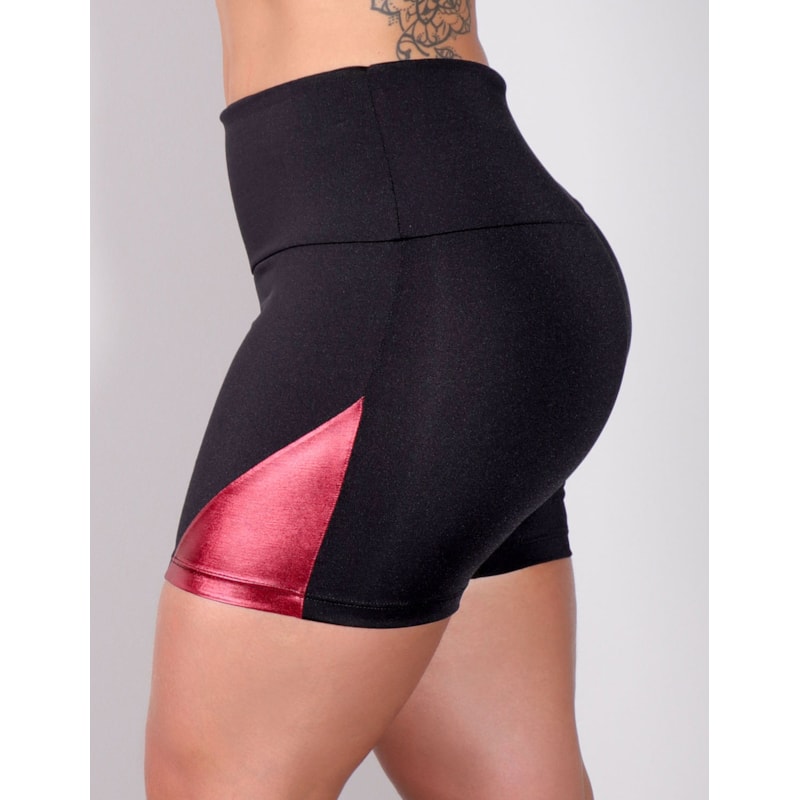 Short Preto com Recortes Vermelhos com Brilho | Ref: 4.4.4198-0111