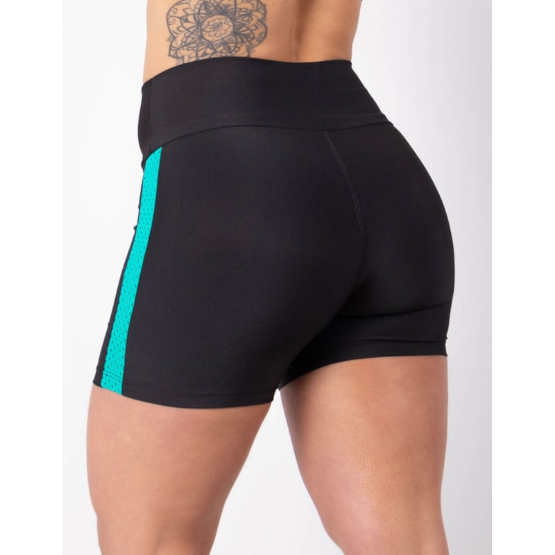 Short Preto com Tela de Poliamida Verde | Ref: 4.4.4382-0105