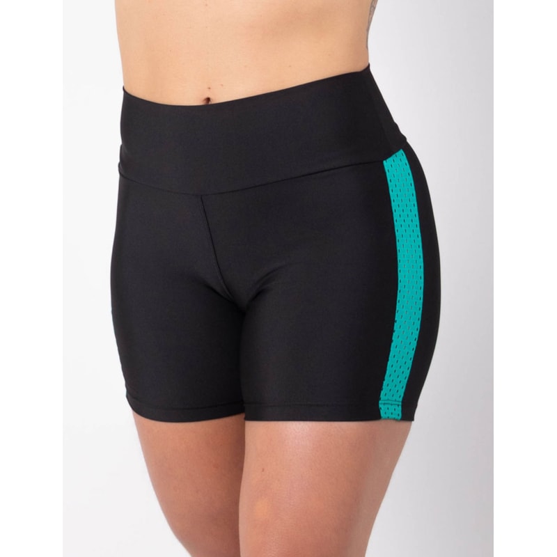 Short Preto com Tela de Poliamida Verde | Ref: 4.4.4382-0105