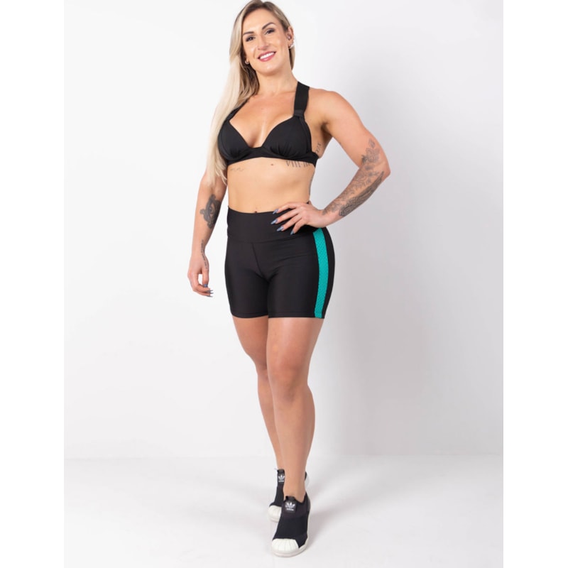 Short Preto com Tela de Poliamida Verde | Ref: 4.4.4382-0105