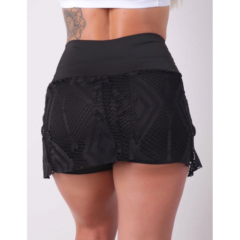 Short Saia Preto com Tela | Ref: 4.4.4108-01