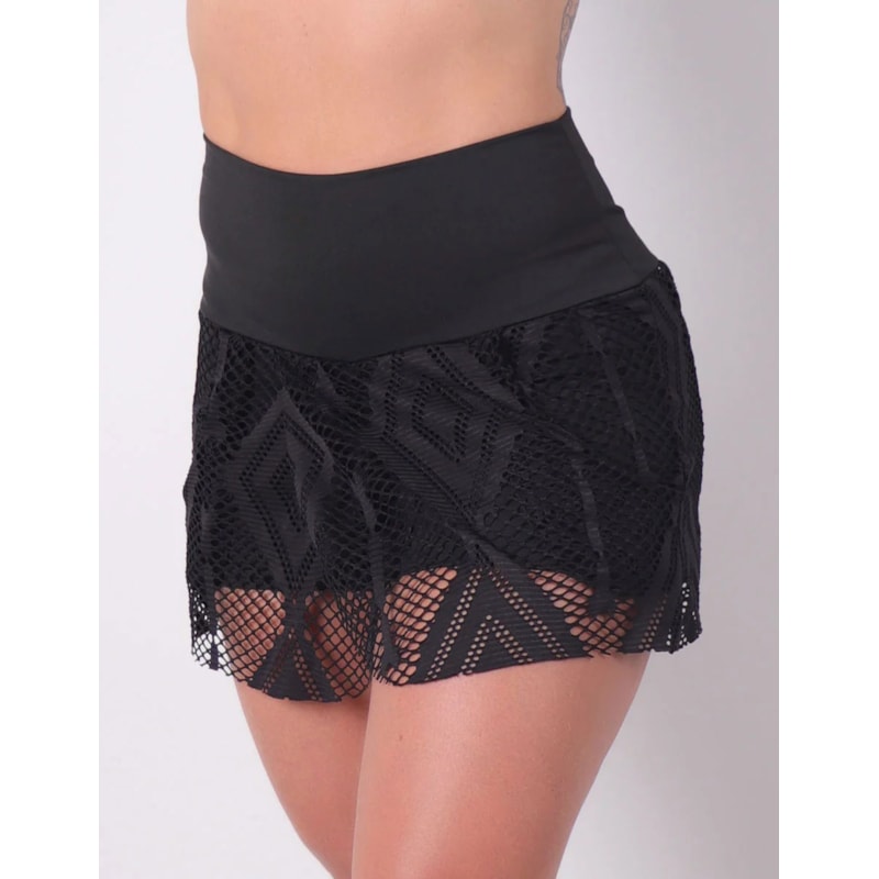 Short Saia Preto com Tela | Ref: 4.4.4108-01