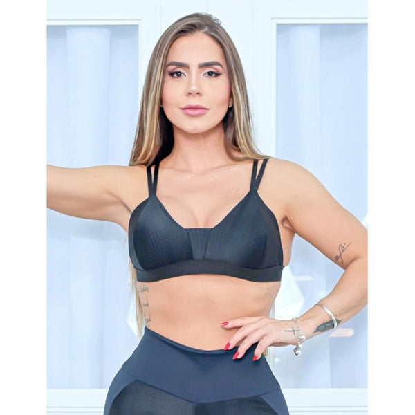 Top Feminino em Poliamida Texturizada Preta com Bojo Removível | Ref: 3.3.2567-01