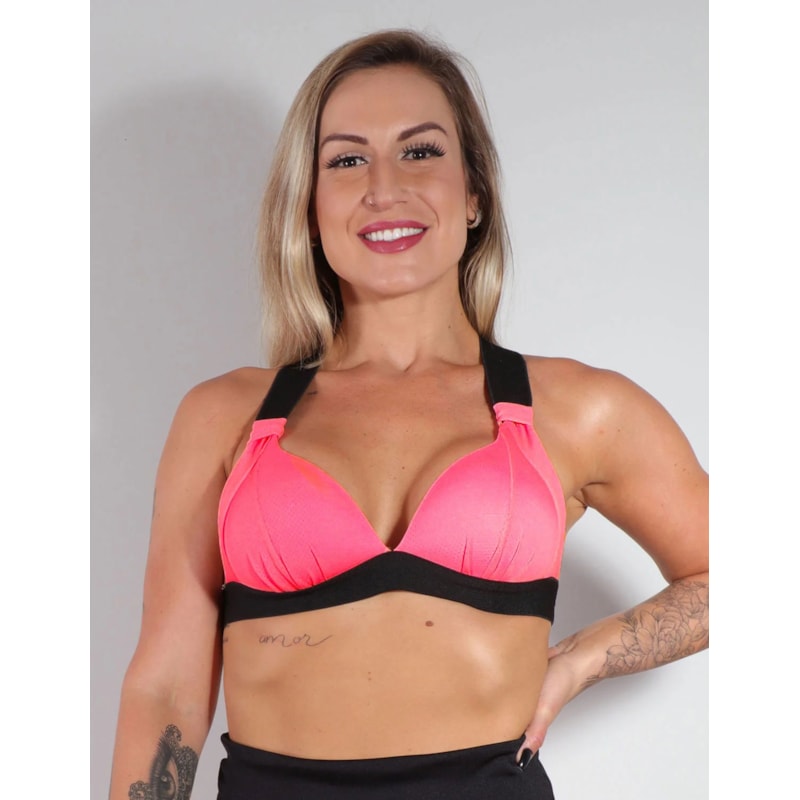 Top Feminino Rosa Neon Piquet com Bojo | Ref: 4.4.4365-39
