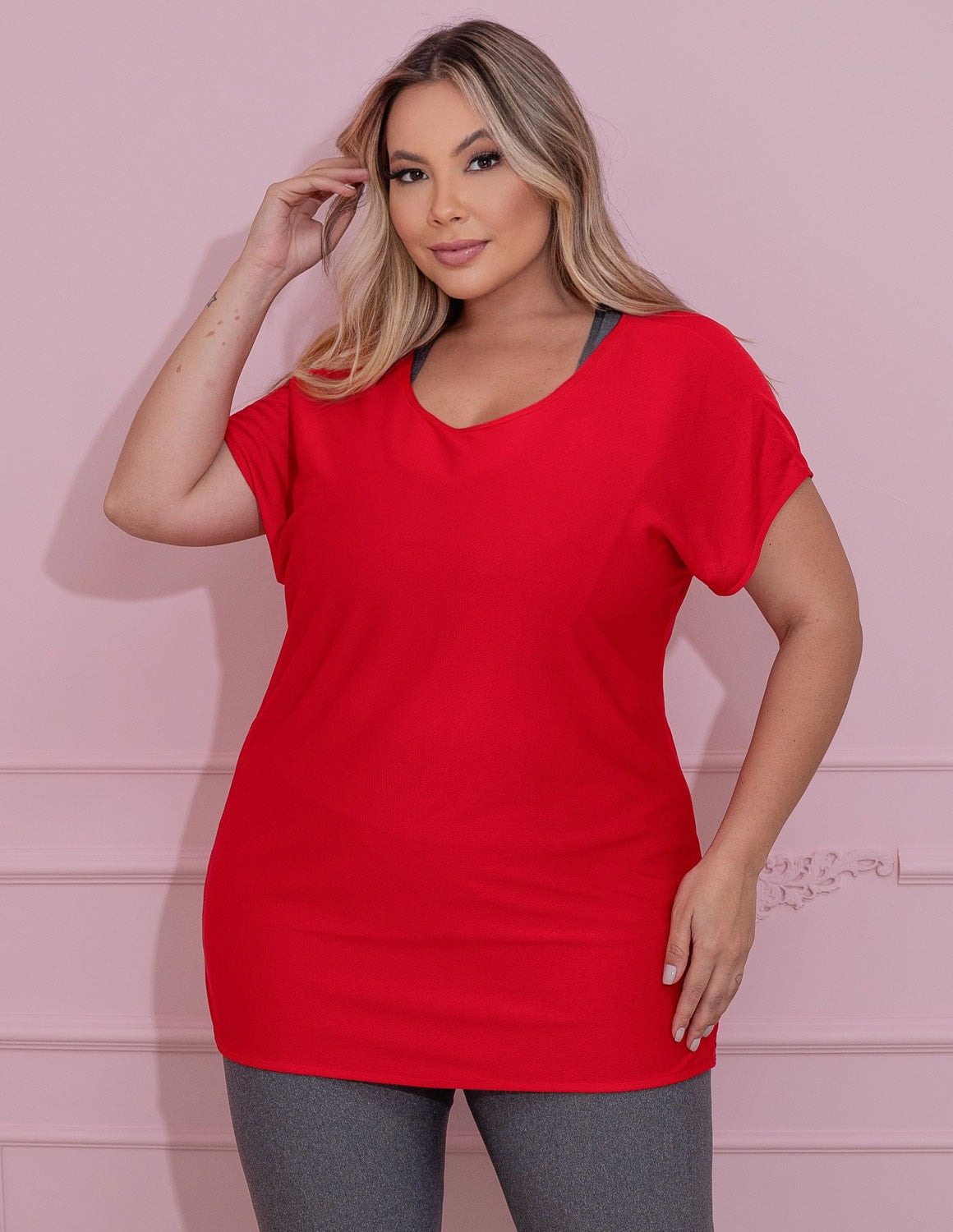 Blusa Plus Size Vermelha em Dry Fit | Ref: 4.4.1752-11