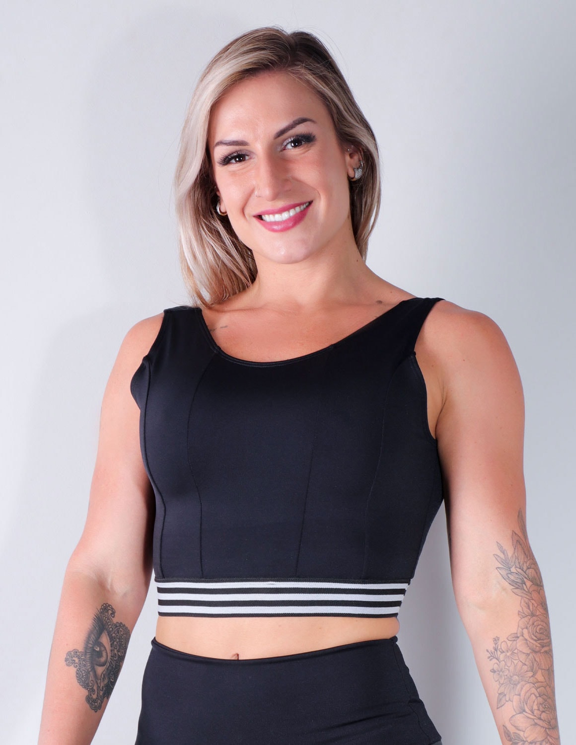 Cropped Preto sem Bojo com Elástico Preto e Branco | Ref: 4.4.4335-01