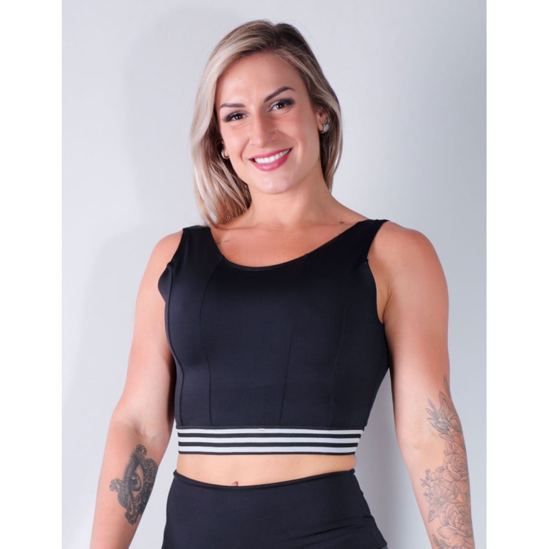 Cropped Preto sem Bojo com Elástico Preto e Branco | Ref: 4.4.4335-01