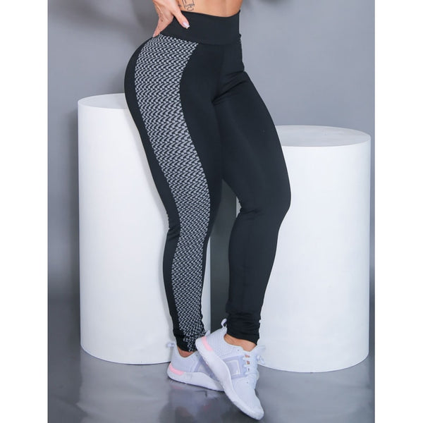 Calça Montaria Preta com Recortes na Lateral em Tecido Jacquard | Ref: 4.4.4421-3226