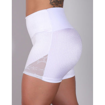 Short Branco em Poliamida Texturizada com Recortes de Tela | Ref: 3.3.2517-02