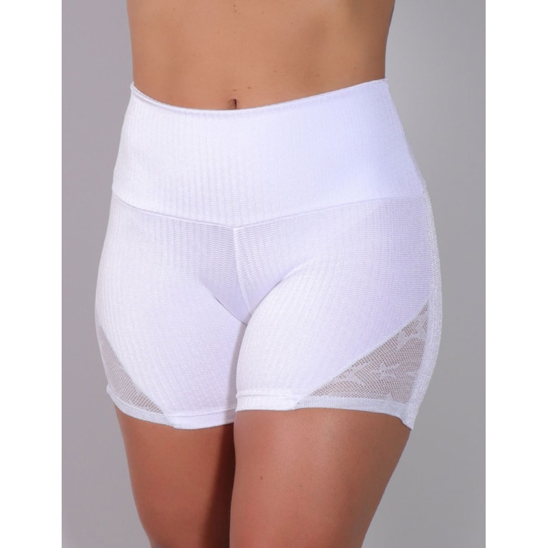 Short Branco em Poliamida Texturizada com Recortes de Tela | Ref: 3.3.2517-02
