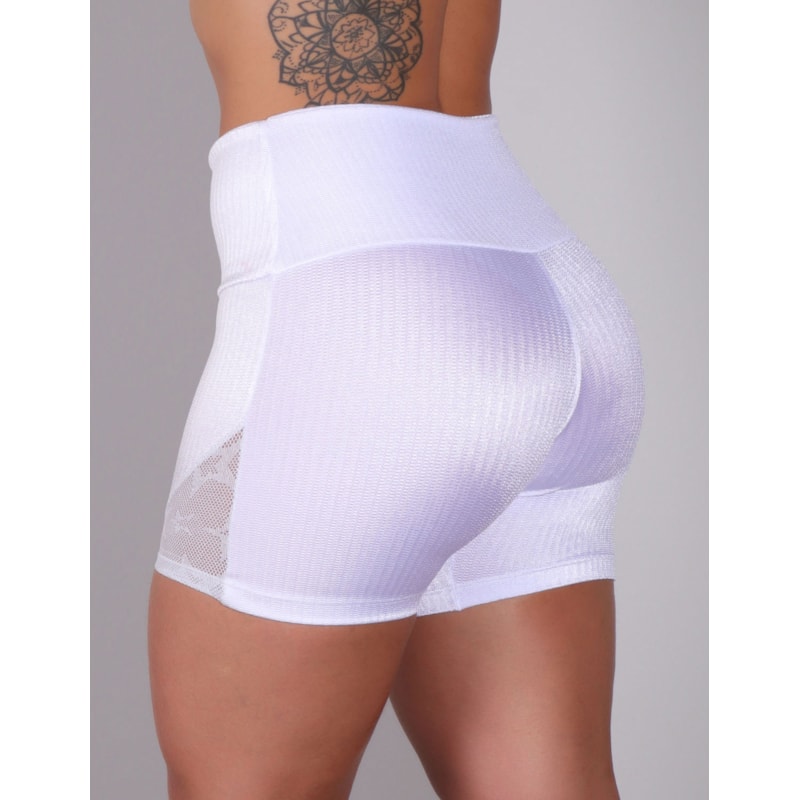 Short Branco em Poliamida Texturizada com Recortes de Tela | Ref: 3.3.2517-02
