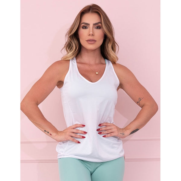 Camiseta Regata Feminina de Academia em Dry Fit Branco | Ref: 3.3.2557-02