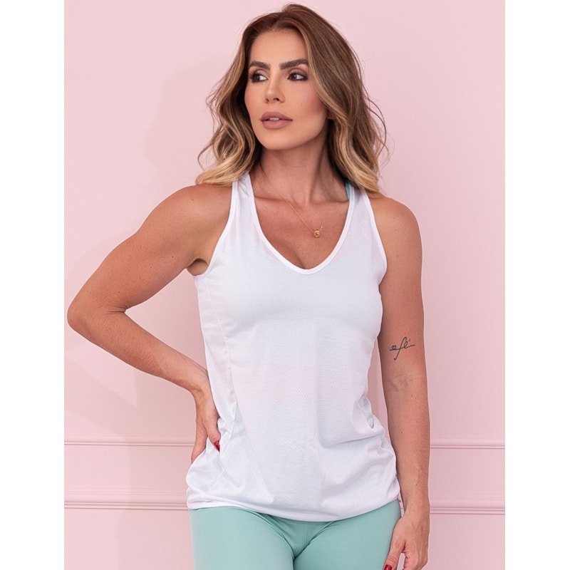 Camiseta Regata Feminina de Academia em Dry Fit Branco | Ref: 3.3.2557-02
