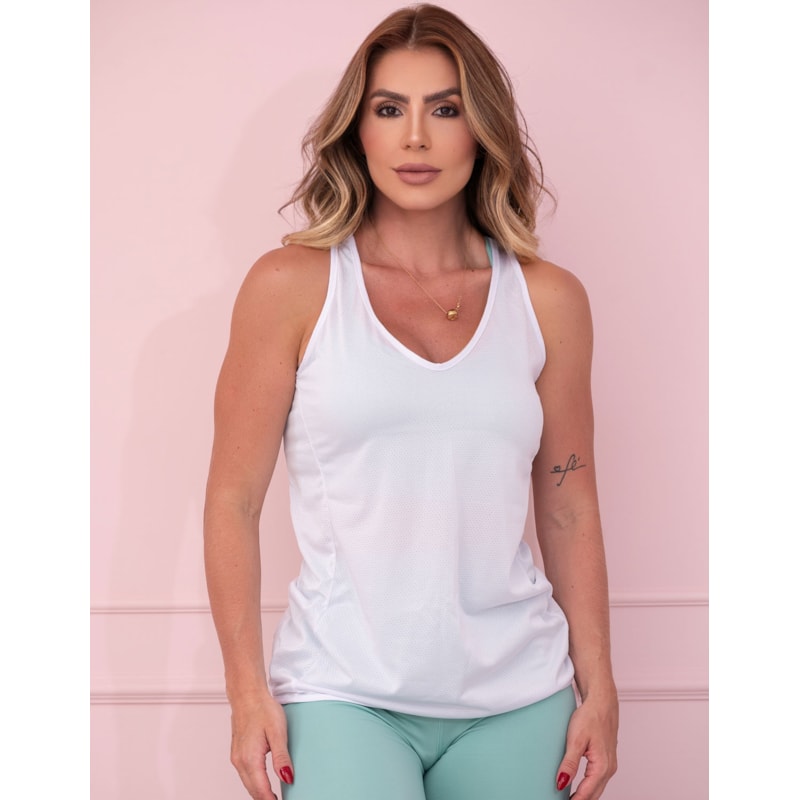 Camiseta Regata Feminina de Academia em Dry Fit Branco | Ref: 3.3.2557-02