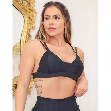 Top Fitness em Poliamida Texturizada Preta com Bojo Removível | Ref: 3.3.2569-01