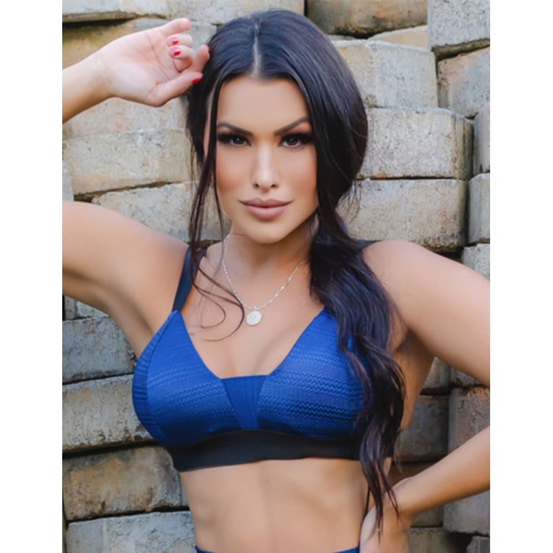Top Fitness em Poliamida Texturizada com Bojo Removível Azul Marinho | Ref: 3.3.2569-18