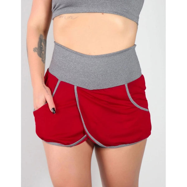 Short Saia Vinho e Mescla Dry Fit com Bolsos | Ref: 4.4.1584V-0324