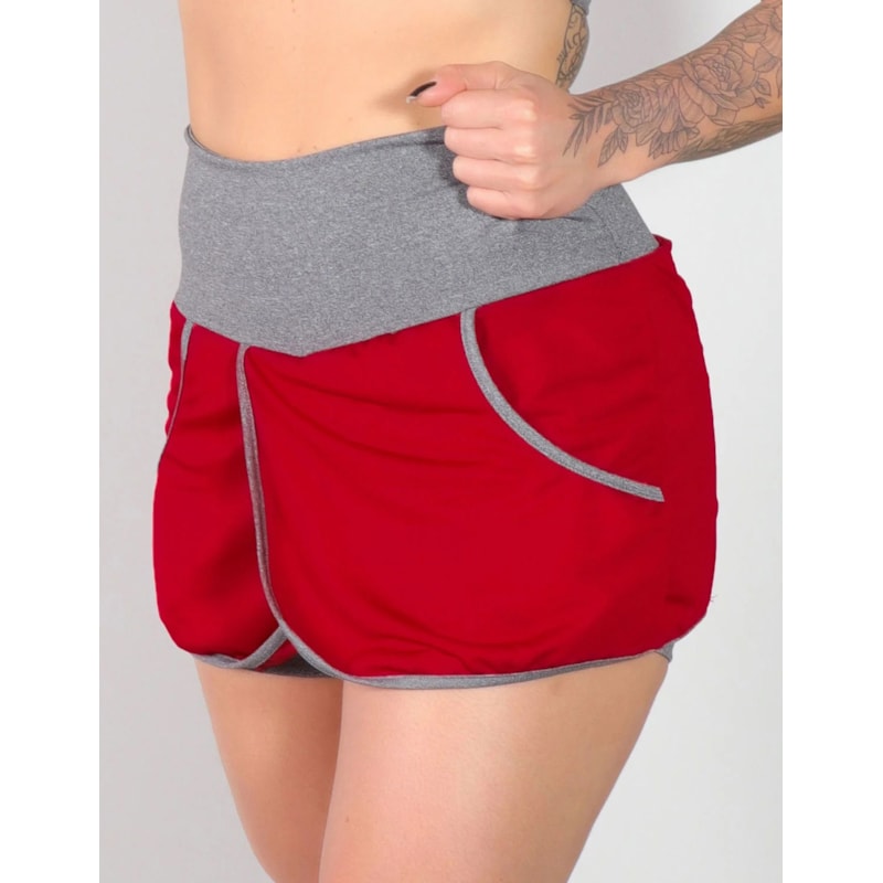 Short Saia Vinho e Mescla Dry Fit com Bolsos | Ref: 4.4.1584V-0324