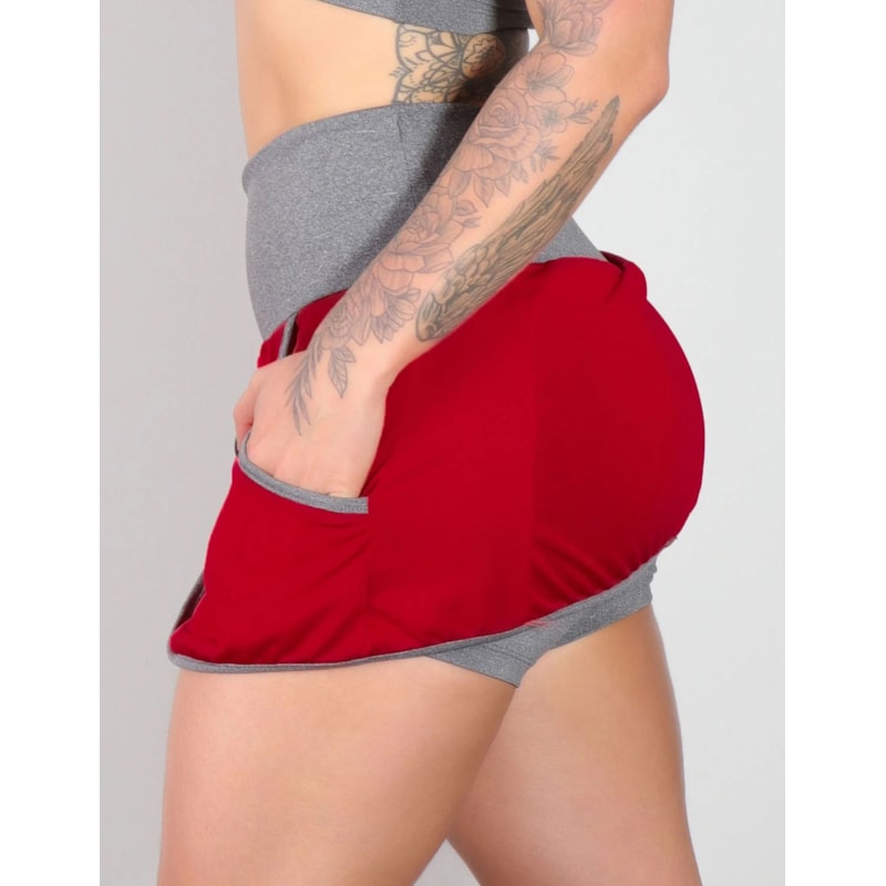 Short Saia Vinho e Mescla Dry Fit com Bolsos | Ref: 4.4.1584V-0324