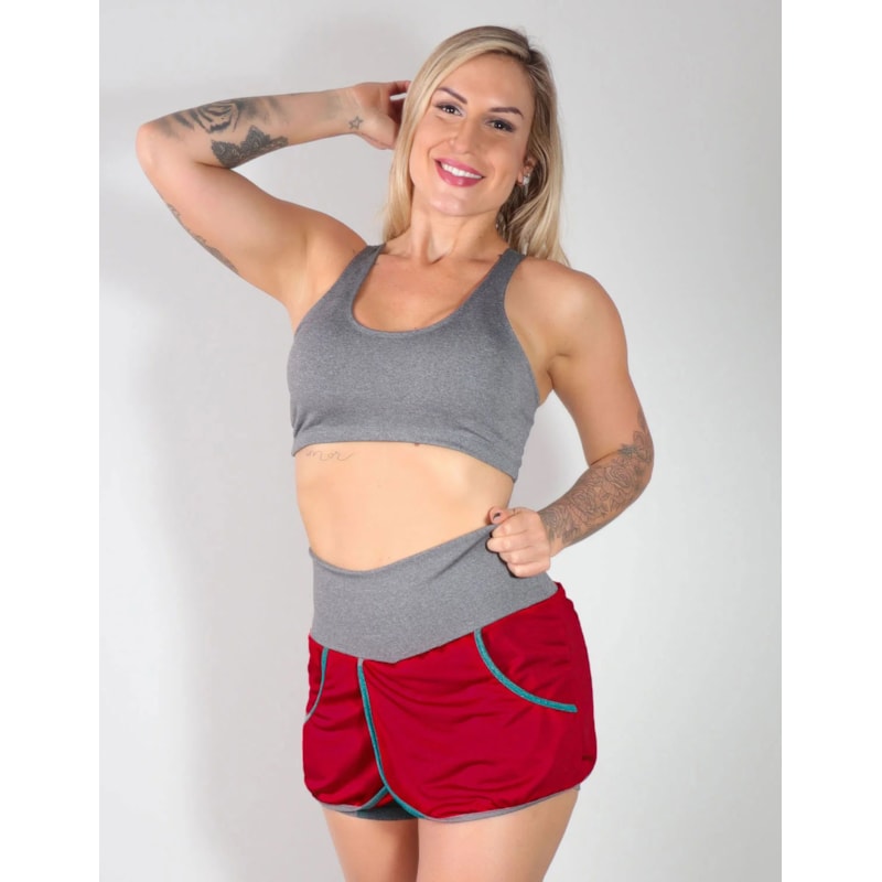 Short Saia Vinho e Mescla Dry Fit com Bolsos | Ref: 4.4.1584V-0324