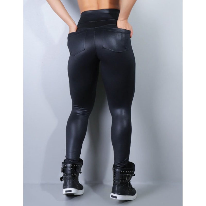 Calça Fitness Fusô Preta em Cirrê com Bolsos | Ref: 4.4.1741-01