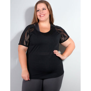 Camiseta Plus Size Dry Fit Preto com Tela nos Ombros | Ref: 4.4.4142-01
