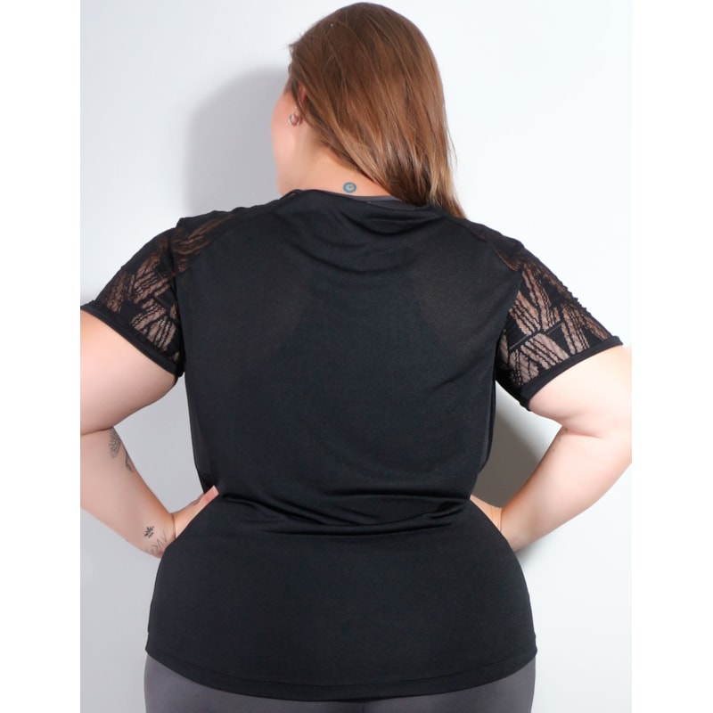 Camiseta Plus Size Dry Fit Preto com Tela nos Ombros | Ref: 4.4.4142-01