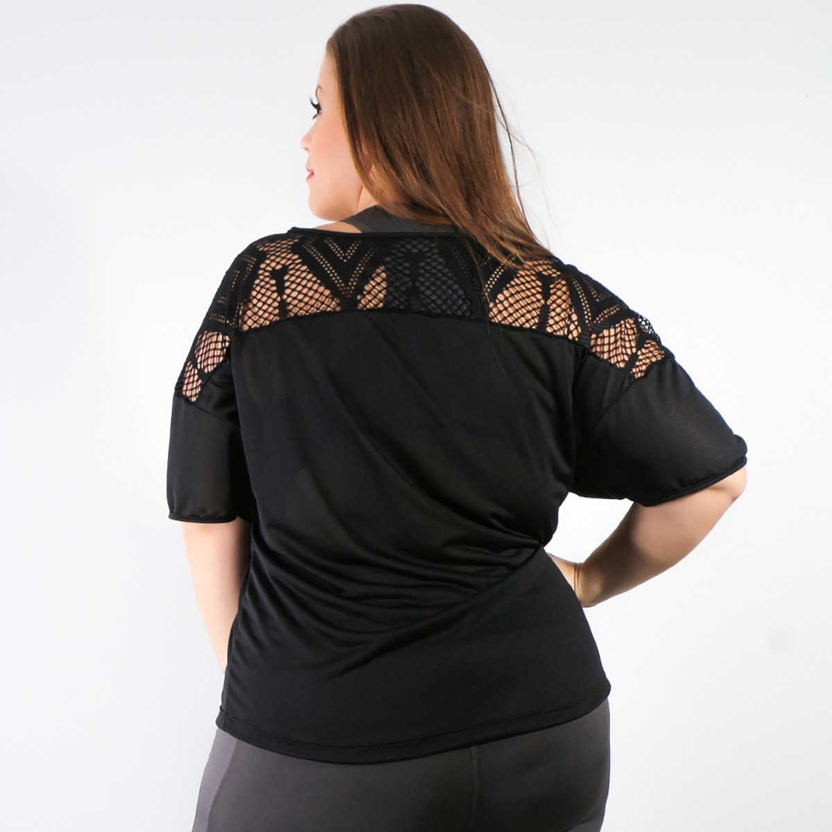 Blusa Plus Size Dry Fit Preto com Tela | Ref: 4.4.4143-01