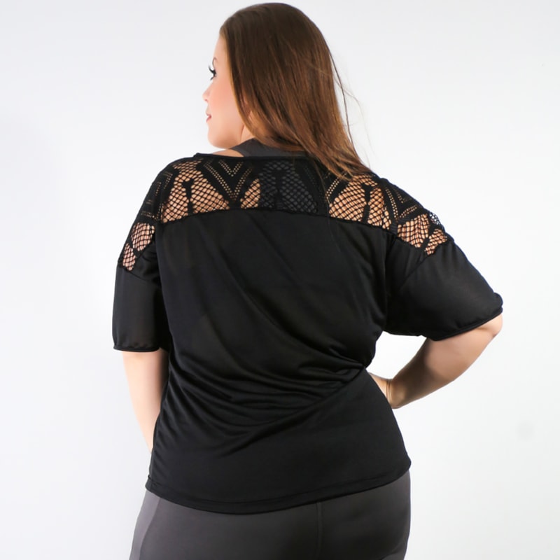 Blusa Plus Size Dry Fit Preto com Tela | Ref: 4.4.4143-01