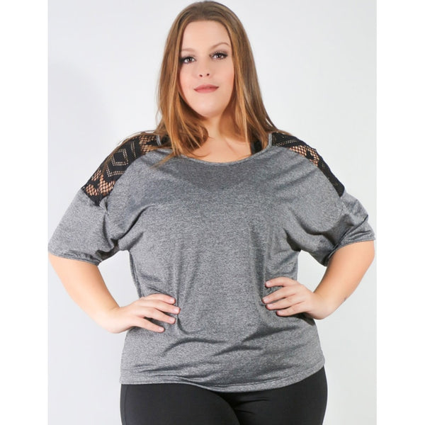 Blusa Plus Size em Dry Fit Mescla com Tela | Ref: 4.4.4143-03