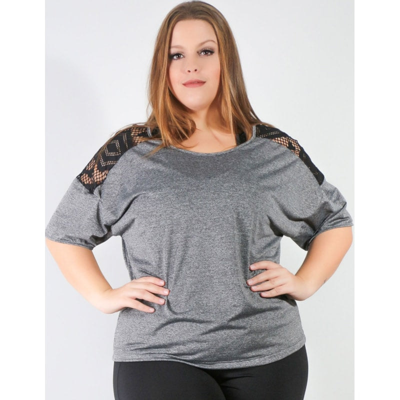 Blusa Plus Size em Dry Fit Mescla com Tela | Ref: 4.4.4143-03
