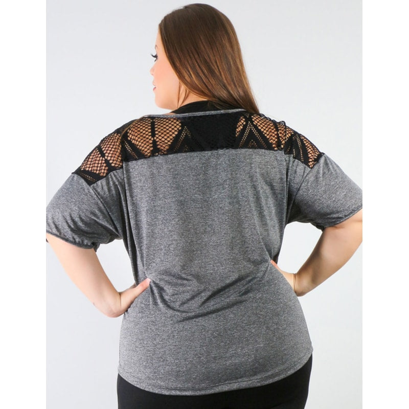 Blusa Plus Size em Dry Fit Mescla com Tela | Ref: 4.4.4143-03