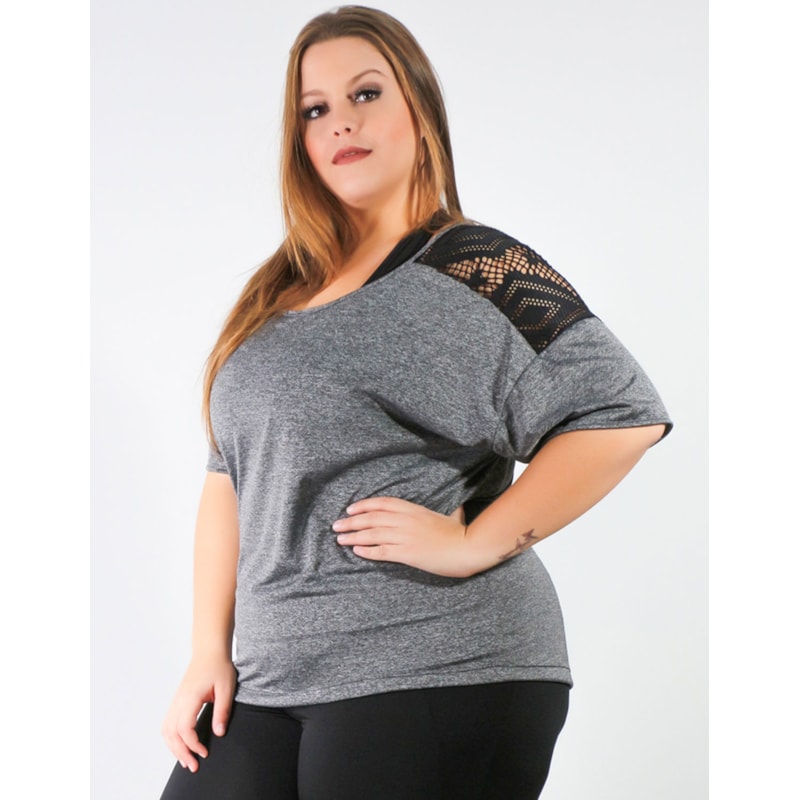 Blusa Plus Size em Dry Fit Mescla com Tela | Ref: 4.4.4143-03