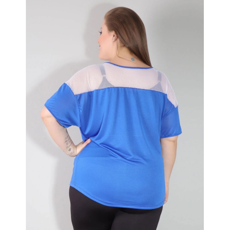 Blusa Azul em Dry Fit com Recortes de Tela Branca | Ref: 4.4.4143-0602