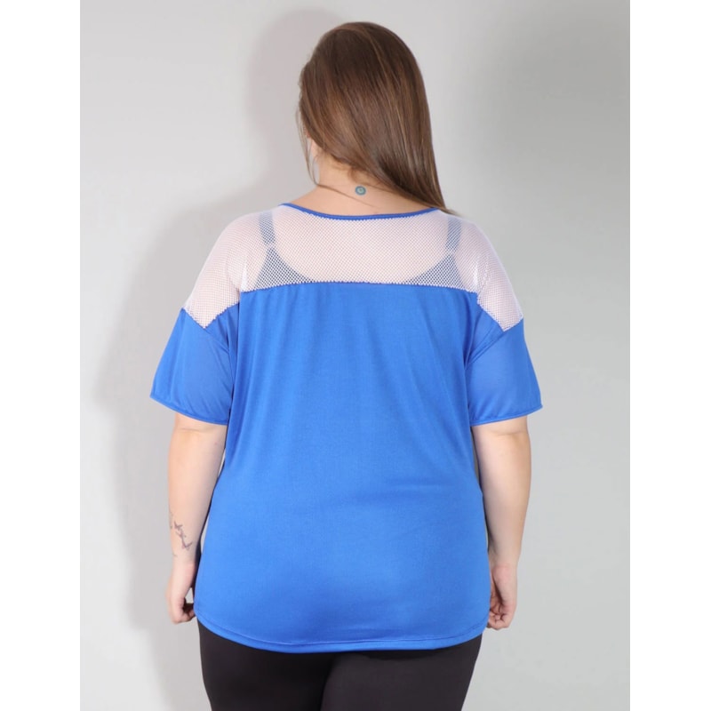 Blusa Azul em Dry Fit com Recortes de Tela Branca | Ref: 4.4.4143-0602