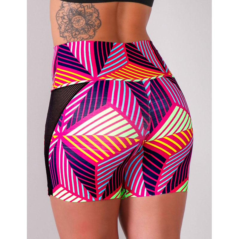 Short Feminino Estampado com Recortes Laterais de Tela Preta | Ref: 4.4.4192-3151
