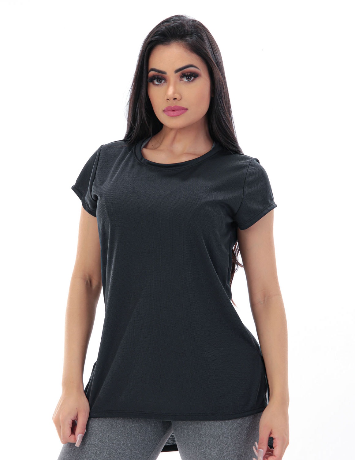 Blusa em Dry Fit Preta com Manguinhas | Ref: 4.4.4385-01